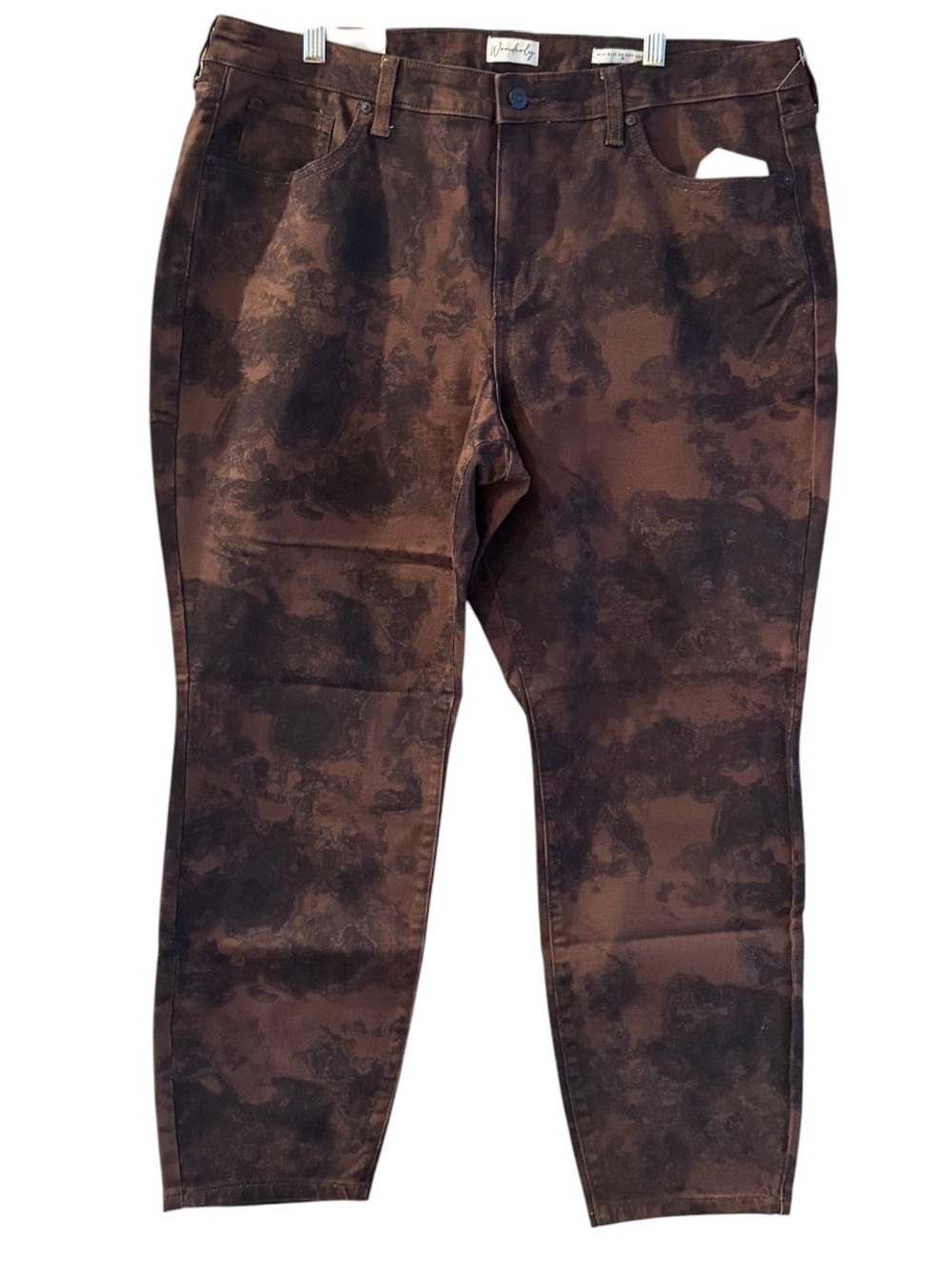 NWT Wonderly Brown Tie-Dye Mid-Rise Skinny Ankle Sleek Sculpt Jeans 14 and 18